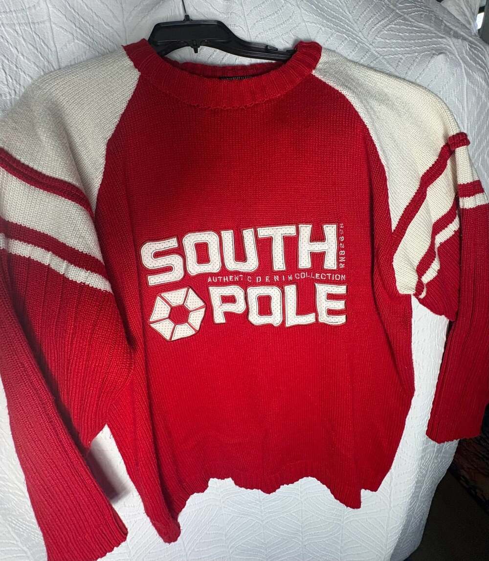 Vintage South Pole Authentic Collection Red White Sweater Size XL Made In Korea